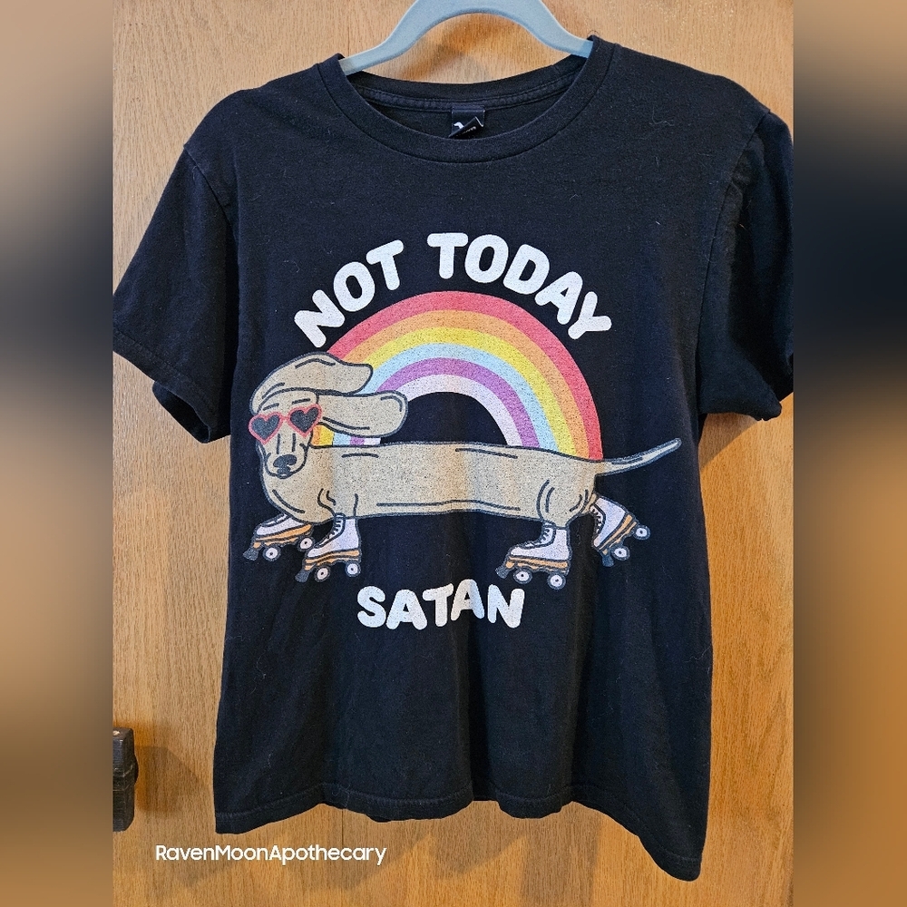 Black Graphic Tee with Rainbow Design